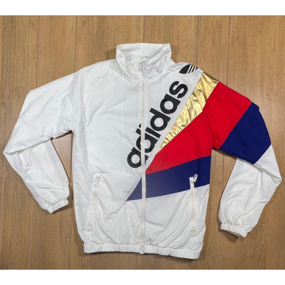Adidas Tribe Originals Mens Colorblock Windbreaker White Gold Red Blue XS ED6246
